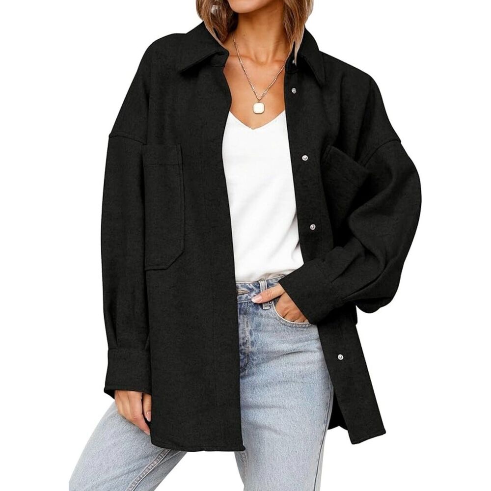 Truth by Republic Oversized Black Faux Suede Snap Button-Up Shirt Size Medium